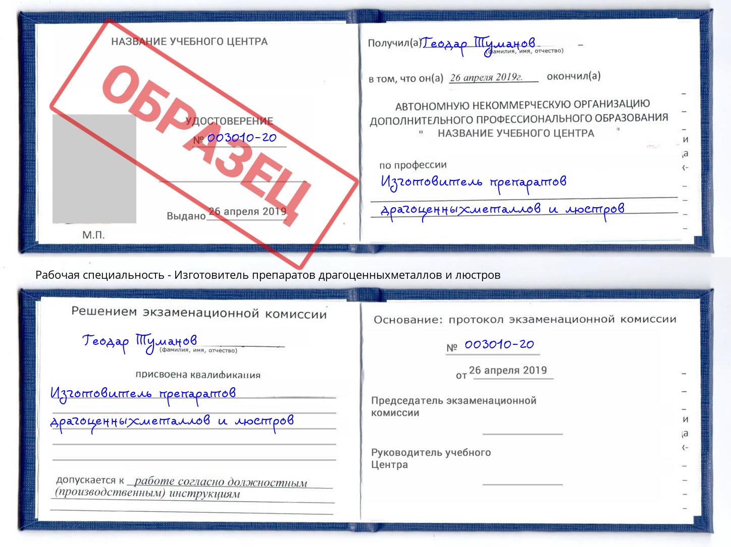 Изготовитель препаратов драгоценныхметаллов и люстров Полевской