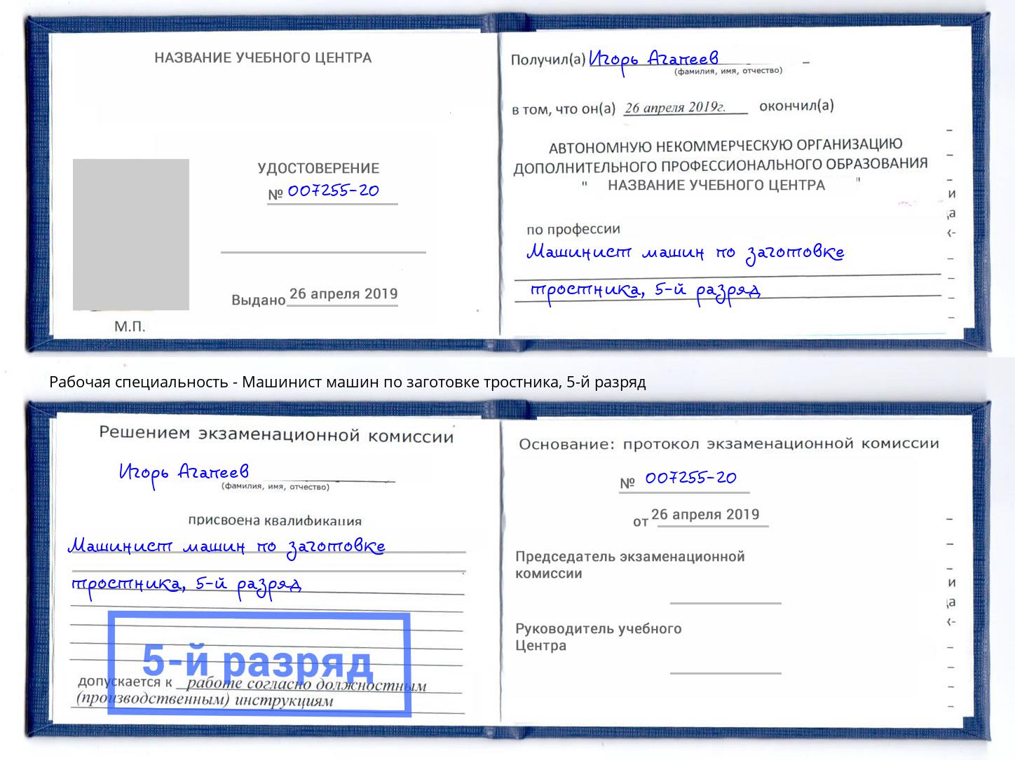 корочка 5-й разряд Машинист машин по заготовке тростника Полевской