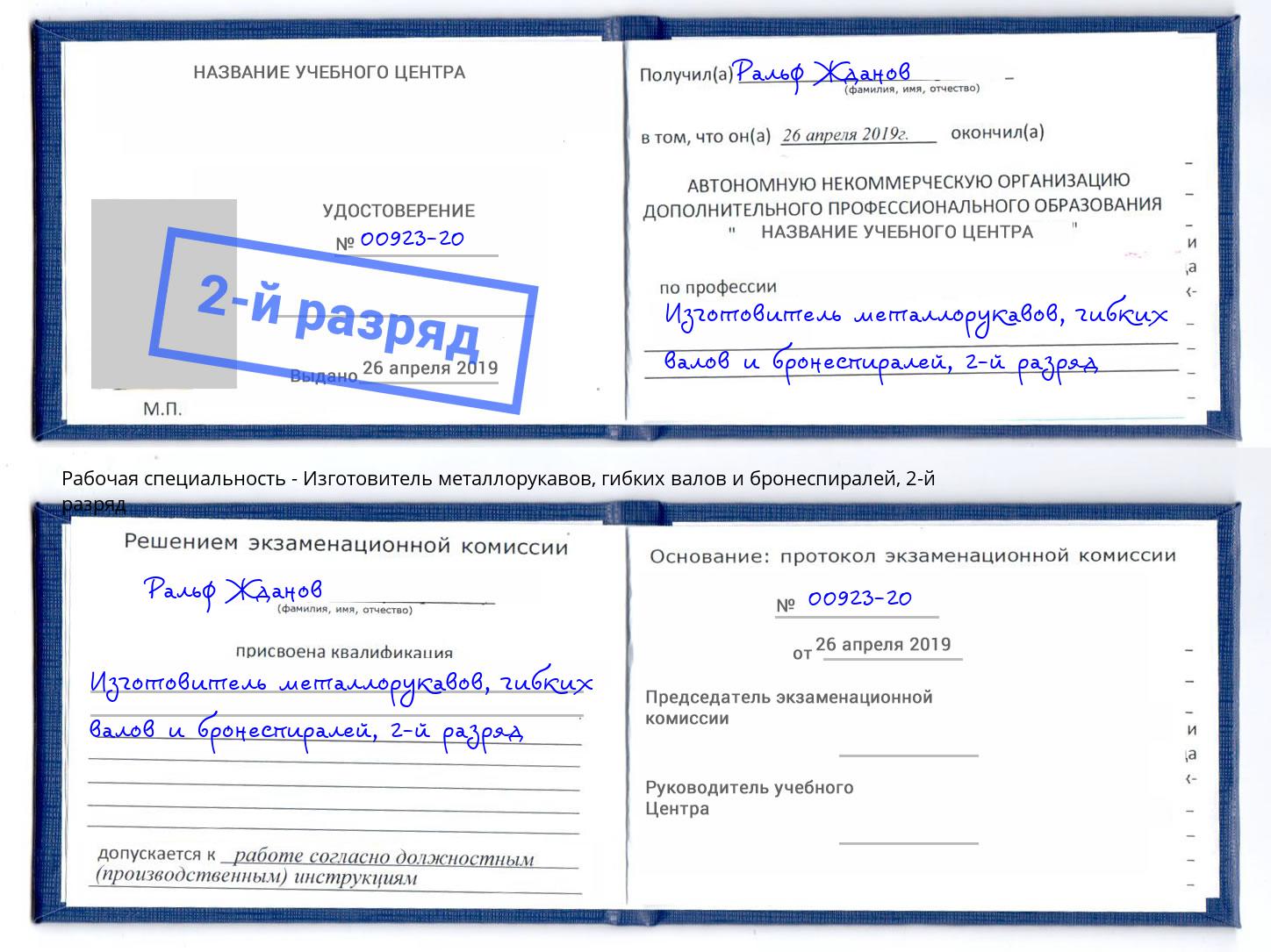 корочка 2-й разряд Изготовитель металлорукавов, гибких валов и бронеспиралей Полевской